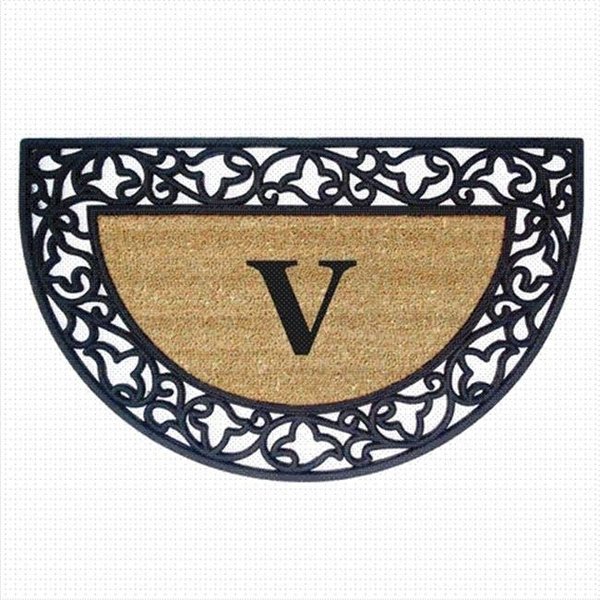 Nedia Home Nedia Home 18023V Acanthus Border 22 x 36 In. Half Round Rubber-Coir Doormat - Monogrammed V 18023V